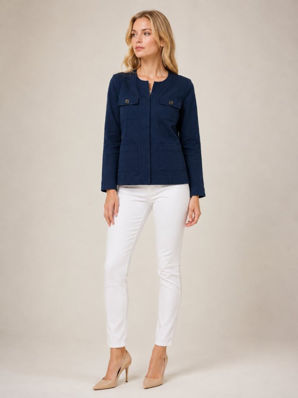 NWT White House Black Market Long Sleeve Collarless Jacket Twilight 2 #WHBM5